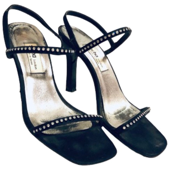 Rhinestone & Black Satin 4" Heels - Picture 1 of 14